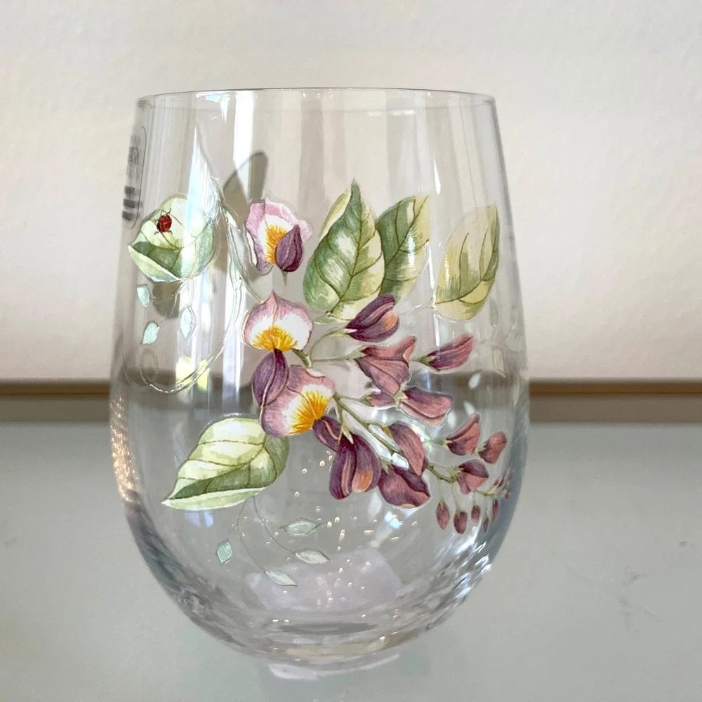 Lenox Butterfly Meadow Stemless Wine Glass Set of 2 Spring Floral Barware NEW